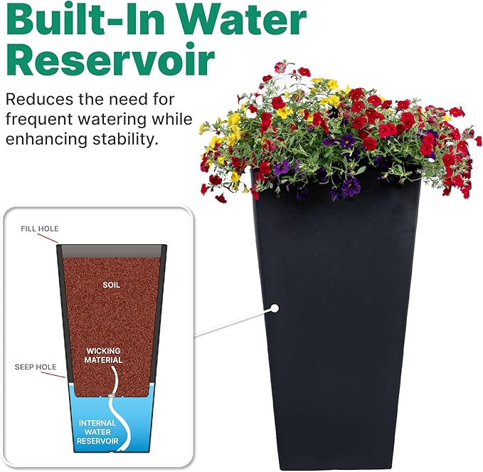 Step2 Tremont Tall Square Tapered Planter, Indoor/Outdoor Plants, Efficient - Image 6