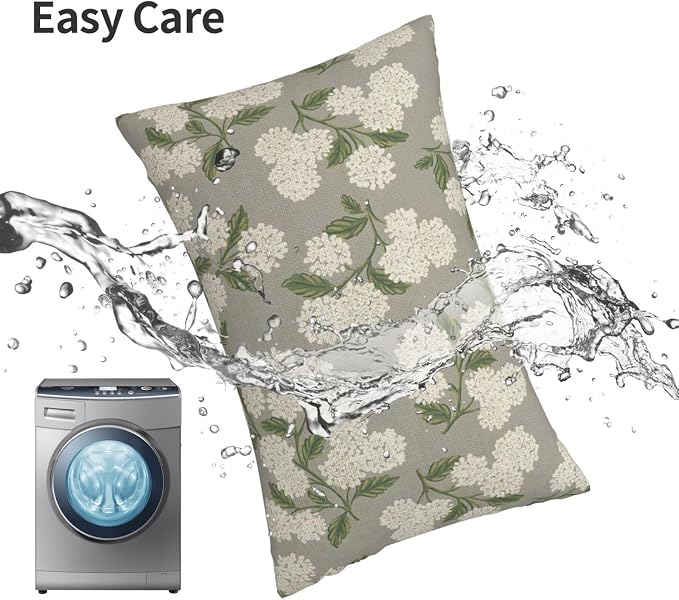 Grey Spring Pillow Covers 12x20 Inch 2 Pcs Gray Green Hydrangea Flower Decor - Image 6