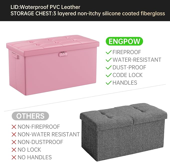 ENGPOW Storage Ottoman Bench, Fireproof Folding Bench - Image 10
