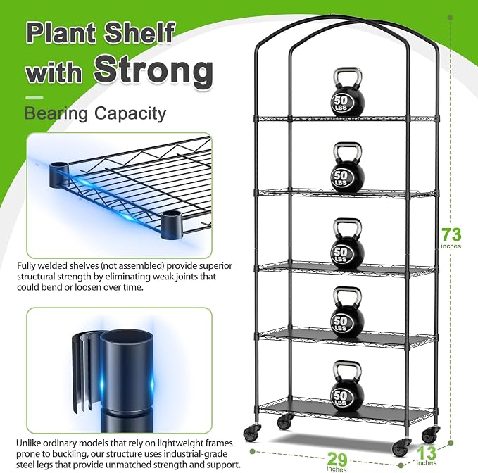 Abimars 5-Tier Greenhouse with Grow Light, Shelf Height Adjustable Metal Plant - Image 2