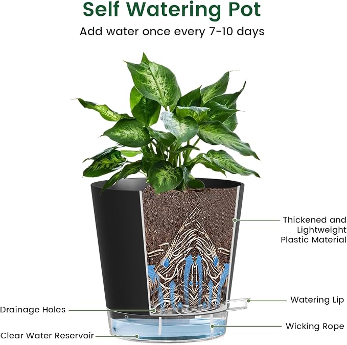 6 inch Self Watering Pots for Indoor Outdoor Plants, 3 Pack Flower Plant Pots - Image 4