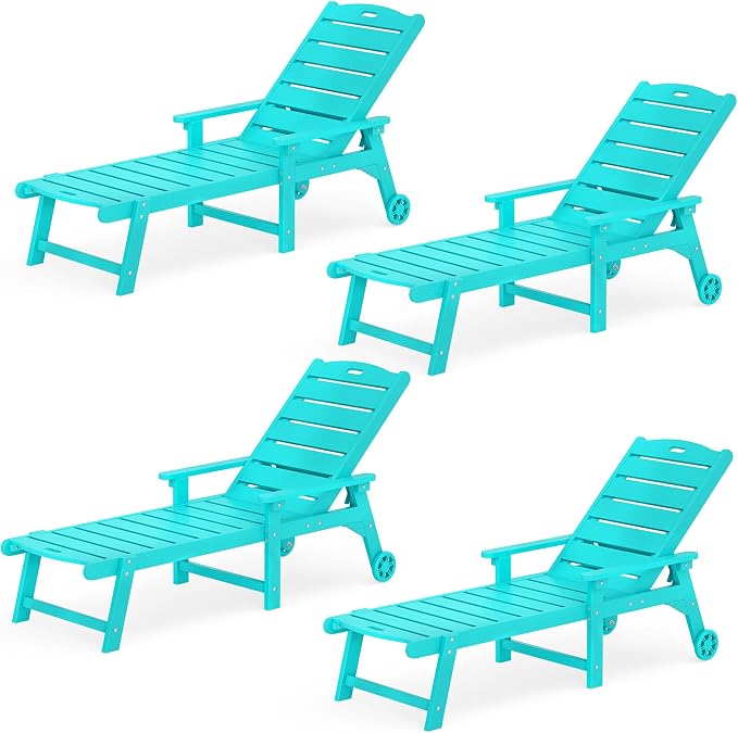 LUE BONA Outdoor Chaise Lounge Chairs Set of 4, 5 Positions Adjustable Lounge by LUEBONA