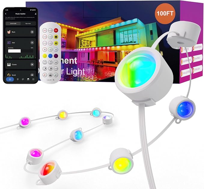 Fitop Permanent Outdoor Lights, 100FT RGB LED Eaves Light by Fitop