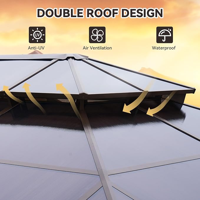 Aoxun 12'x14' Hardtop Gazebo, Outdoor Metal Gazebo - Image 4