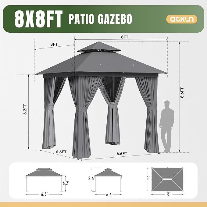 Aoxun Outdoor Gazebo for Patio 8x8, Metal Frame Canopy - Image 7