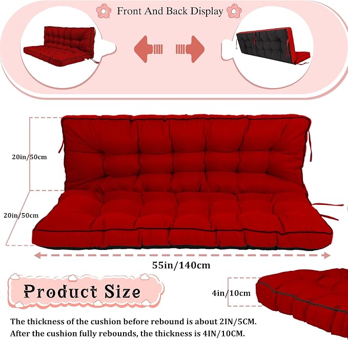 2-3 Seat Swing Replacement Cushion, Outdoor Bench Cushions - Image 6
