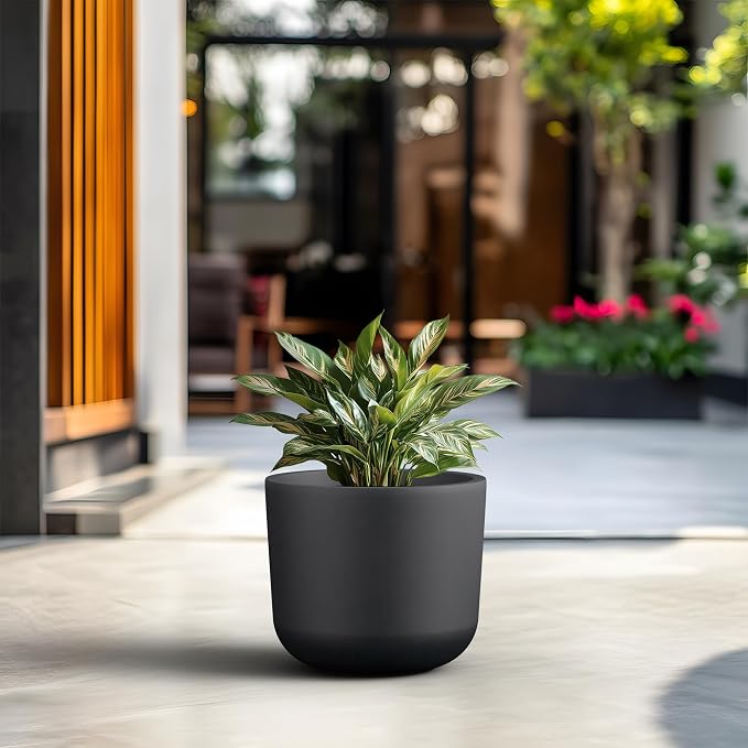 Kante Round Concrete Planter, 13.2 Inch Dia Classic Style Large Plant Pot - Image 3