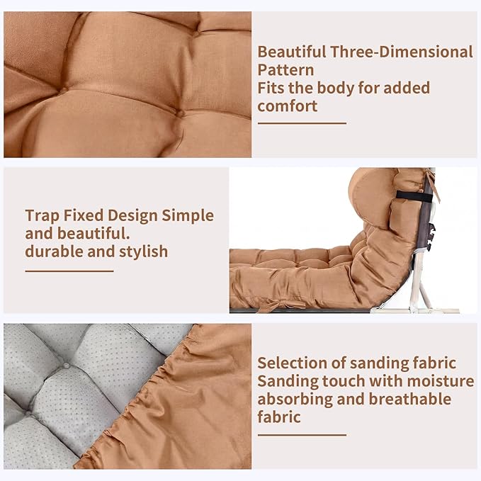 Tudomro 1 Pcs Brown 66'' Outdoor Chaise Lounge Cushion Waterproof Patio Lawn - Image 3