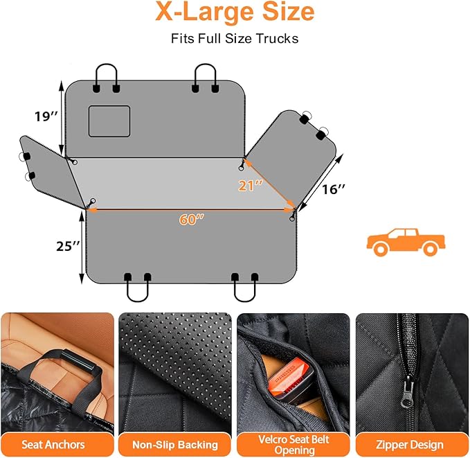 URPOWER Dog Car Seat Cover for Pets 100% Waterproof Seat Cover Hammock 600D - Image 6
