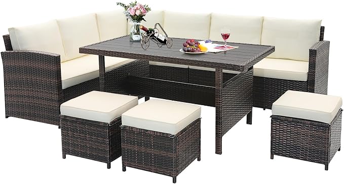 Tangkula 7 Pieces Wicker Patio Furniture Set, Rattan Sofa by TANGKULA