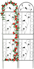 Metal Garden Trellis for Climbing Plants, 2 Pack 86.5" x 19.7" Black Plant by FHWTY