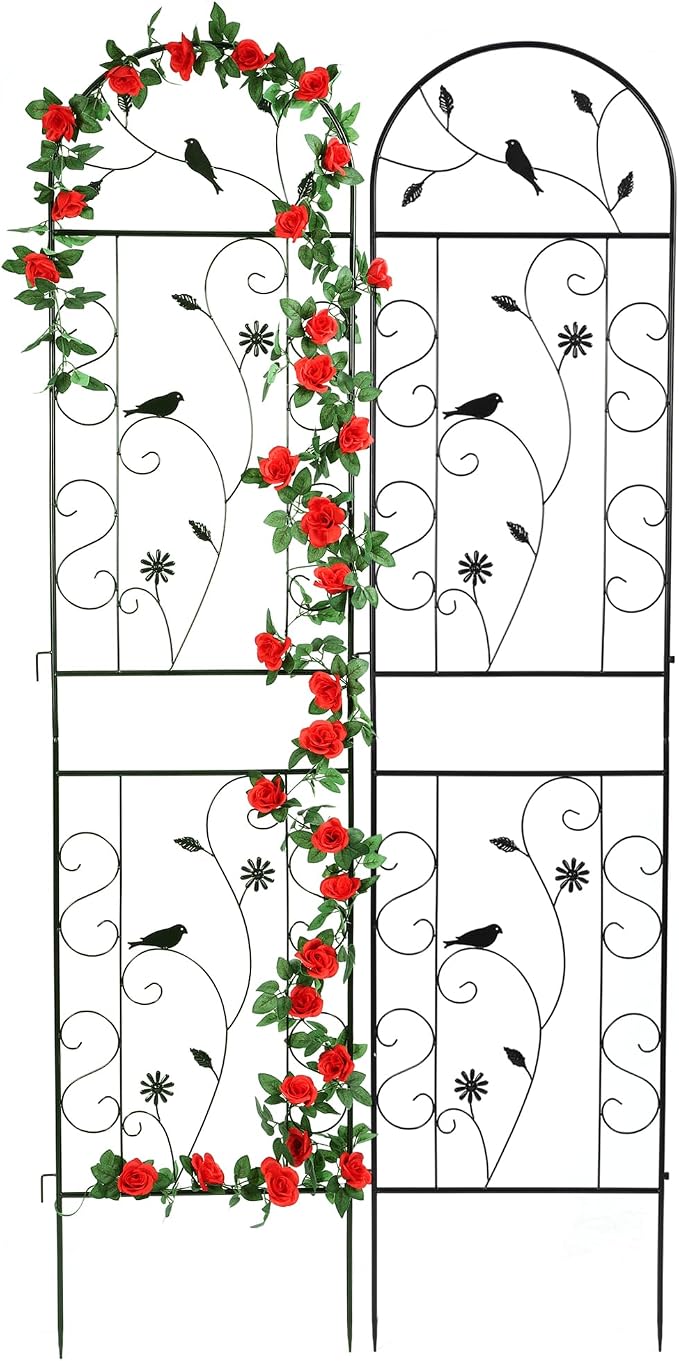 Metal Garden Trellis for Climbing Plants, 2 Pack 86.5" x 19.7" Black Plant by FHWTY