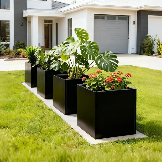 Galvanized Steel Planter Box Black Metal Planter Large Square 32Inch Indoor - Image 6