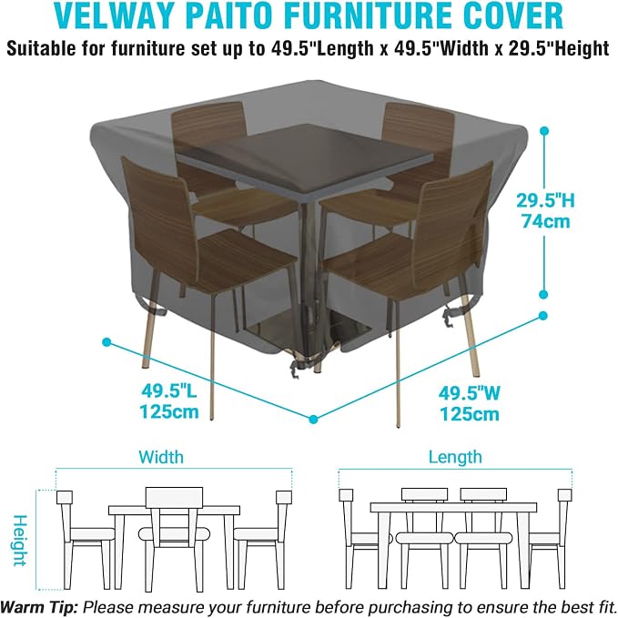 Velway Patio Furniture Cover Outdoor, Waterproof Square Patio Table Chair Sofa - Image 2