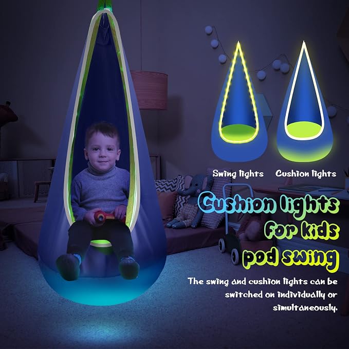 Light Up Kids Pod Swing Seat, Upgraded Kids Hanging Hammock Swing - Image 3
