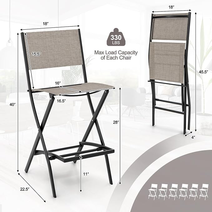 Giantex Folding Patio Bar Chairs Set of 6, Outdoor Counter Height Bar Stools - Image 3