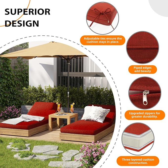 Sundale Outdoor Olefin Chaise Lounge Cushion, Water-Resistant Patio Lounge - Image 2