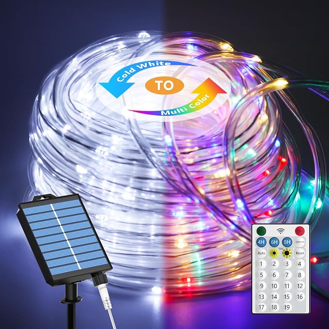 ICRGB Solar Lights Outdoor, 66FT 200LED 1800mah Solar Rope Lights by ICRGB