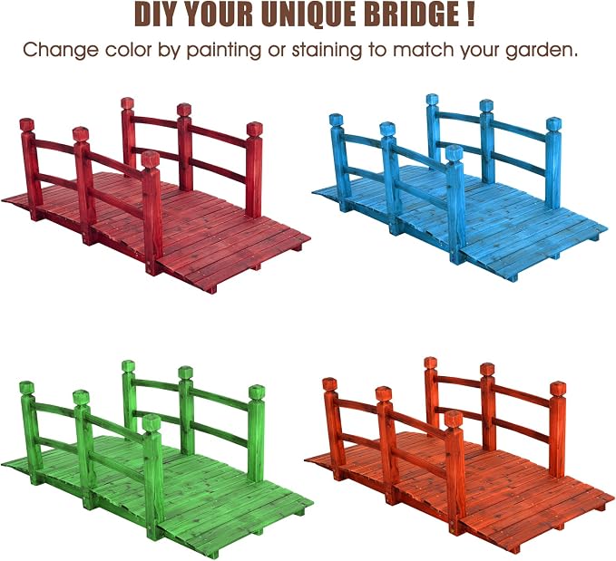 Giantex 5 FT Wooden Garden Bridge, Stained Wood Arc Footbridge - Image 4