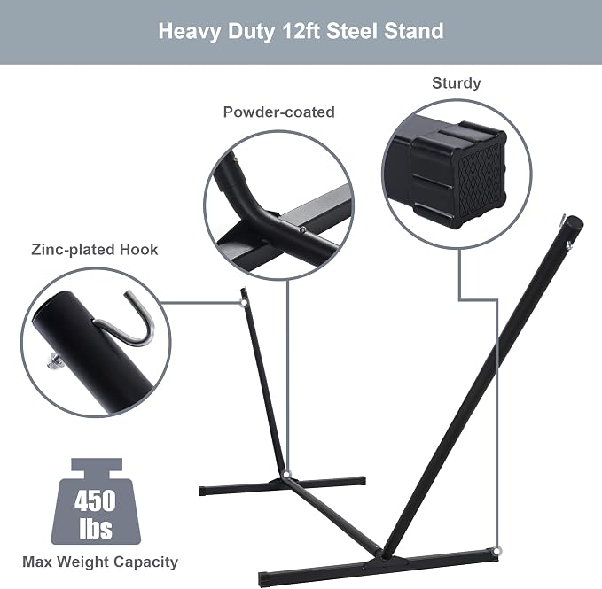 Double Hammock with Stand Included, Portable Hammock with Curved Spreader Bar - Image 7