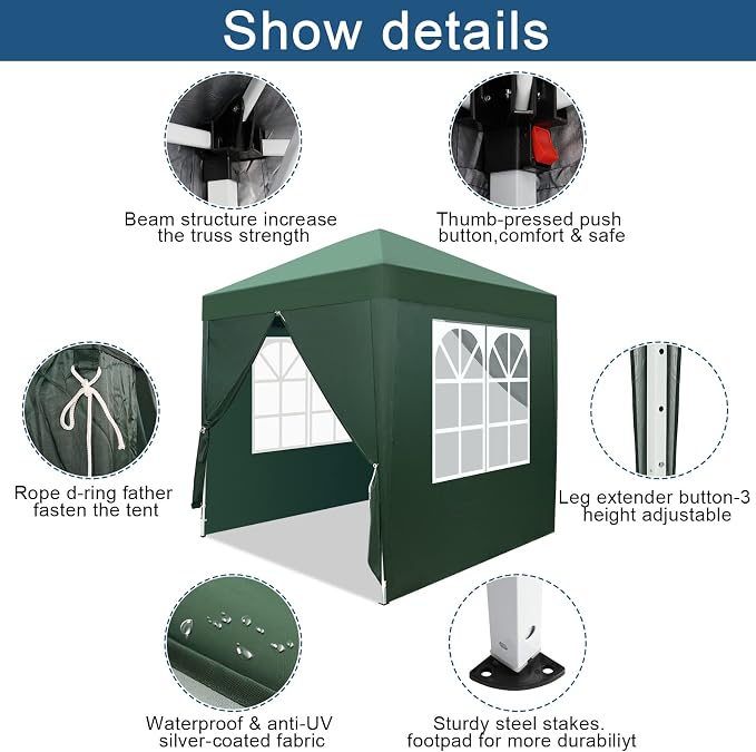 Outvita 6.5x6.5ft Pop Up Canopy Tent, Outdoor Instant Shelter Folding Canopy - Image 3