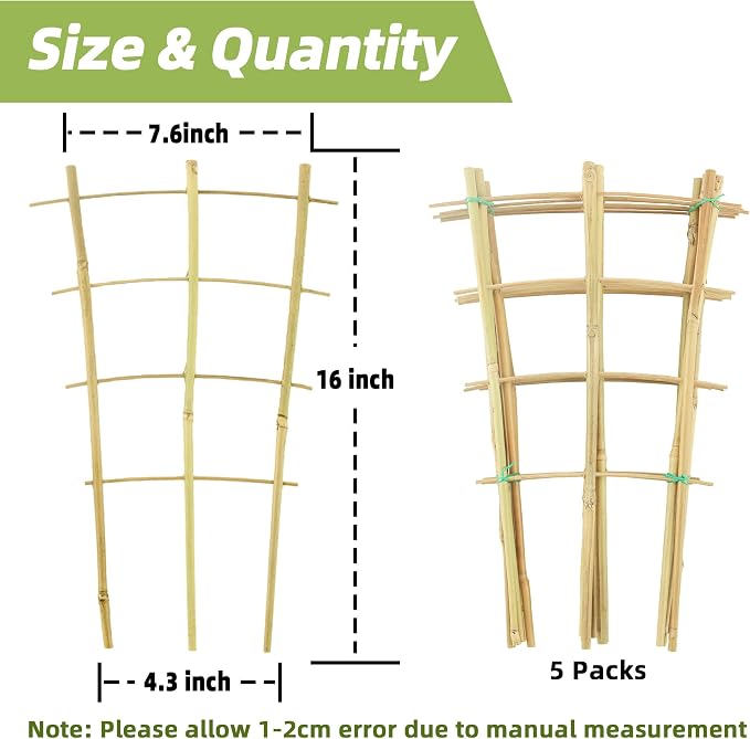 5 Pack 16" Bamboo Trellis for Climbing Plants-Natural Garden Ladder Fan -Shaped - Image 4