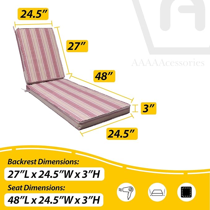 AAAAAcessories Outdoor Chaise Lounge Cushions, Fade-Resistant, Waterproof Patio - Image 5