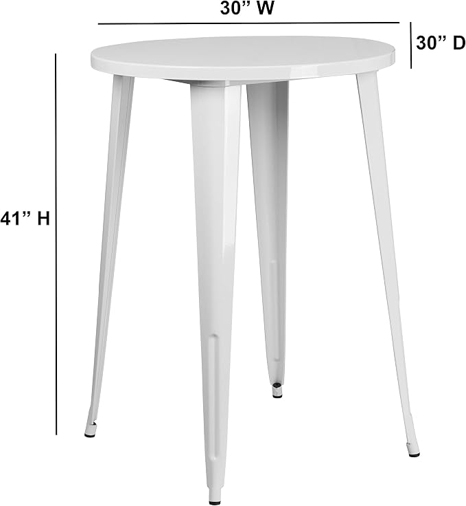 EMMA + OLIVER Commercial Grade 30" Round White Metal Indoor-Outdoor Bar Height - Image 2