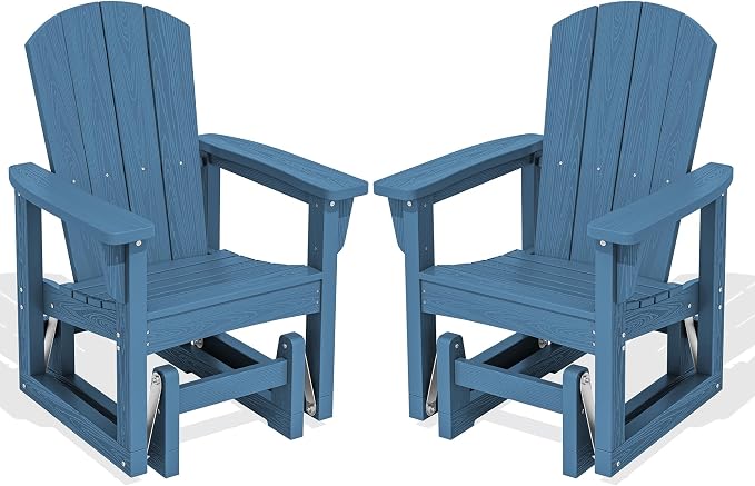 SERWALL Outdoor Glider Chair Set of 2, HDPE Wood-Like Patio Glider Rocker by SERWALL