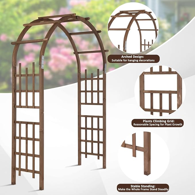 VINGLI Wooden Garden Arbor, Heavy Duty Outdoor Frame Trellis - Image 5