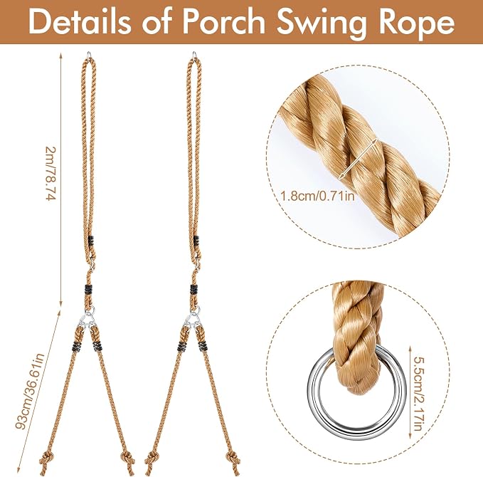2 Pack Porch Swing Rope Kit Swing Bed Straps Holds 800 lbs Adjustable - Image 2