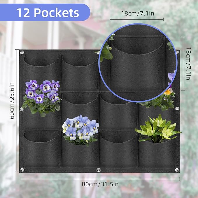 12 Pockets Hanging Planter Bags, Hanging Vertical Wall Mounted Plant Planting - Image 3
