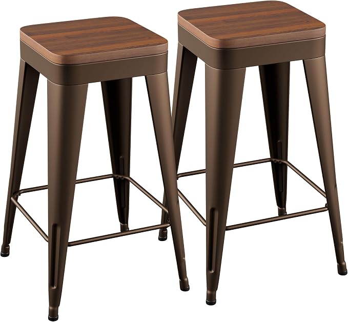 Bar Stools Set of 2 Metal Bar Stool Counter Height Bar Stools Rusty, Modern 24" by POINTANT
