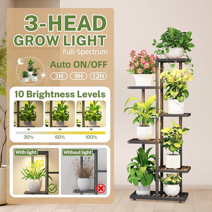 iDavosic.ly Plant Stand with Grow Light Indoor Outdoor, 5-Tier Tall Metal - Image 4