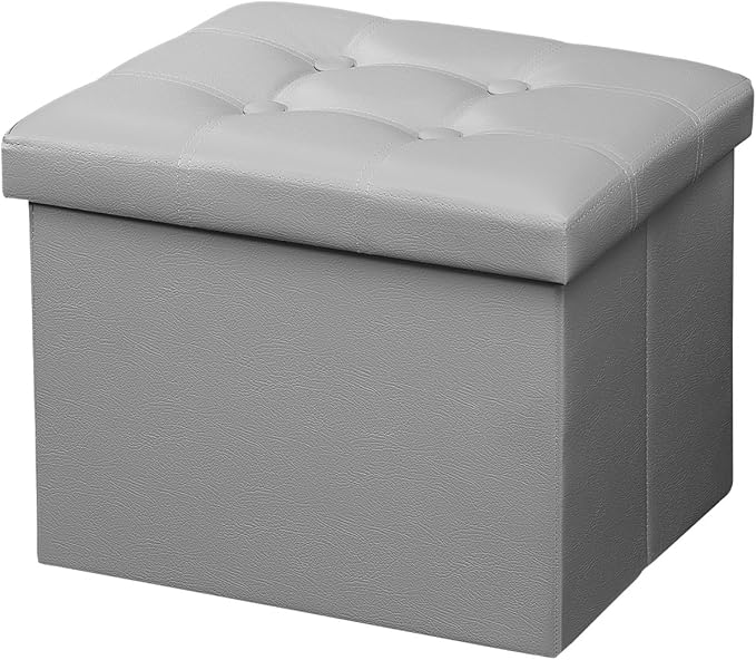 AmasSmile Storage Ottoman Folding Foot Rest Stool, Leather Footstool Bench by AmasSmile