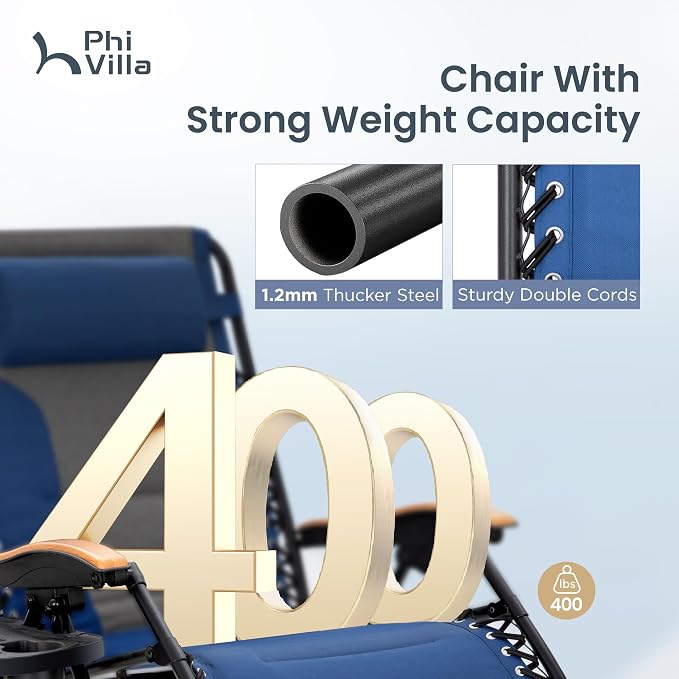 PHI VILLA XXL Oversized Padded Zero Gravity Chair, Foldable Patio Recliner - Image 5
