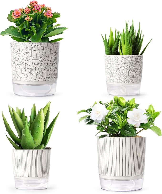 Self Watering Pots for Indoor Plants, 5 & 4 Inch Stylish Flower Pots by Etvski