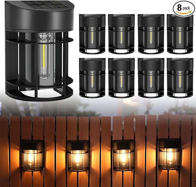 Solar Fence Lights Outdoor, 8 Pack Waterproof Solar Lights Outdoor, Outdoor by DOESLAG