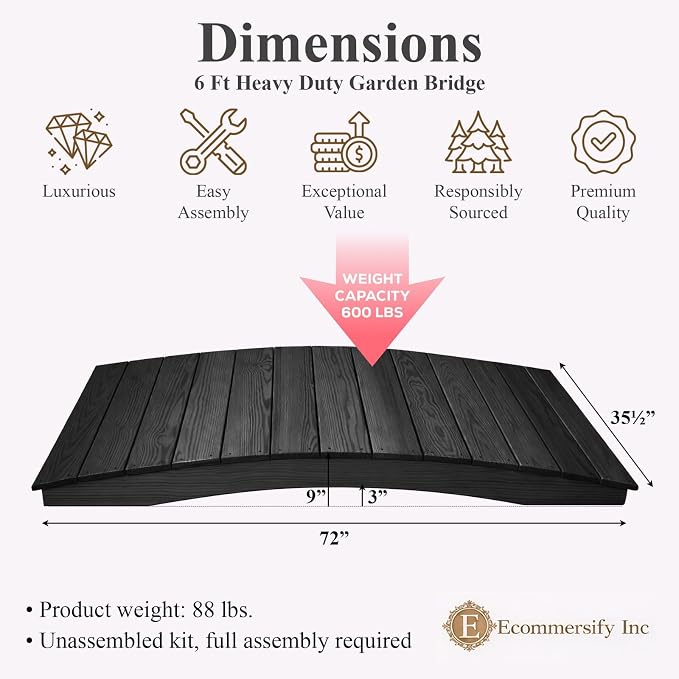 6 FT Black Amish Made Pinewood Heavy Duty Garden Bridge - Image 2