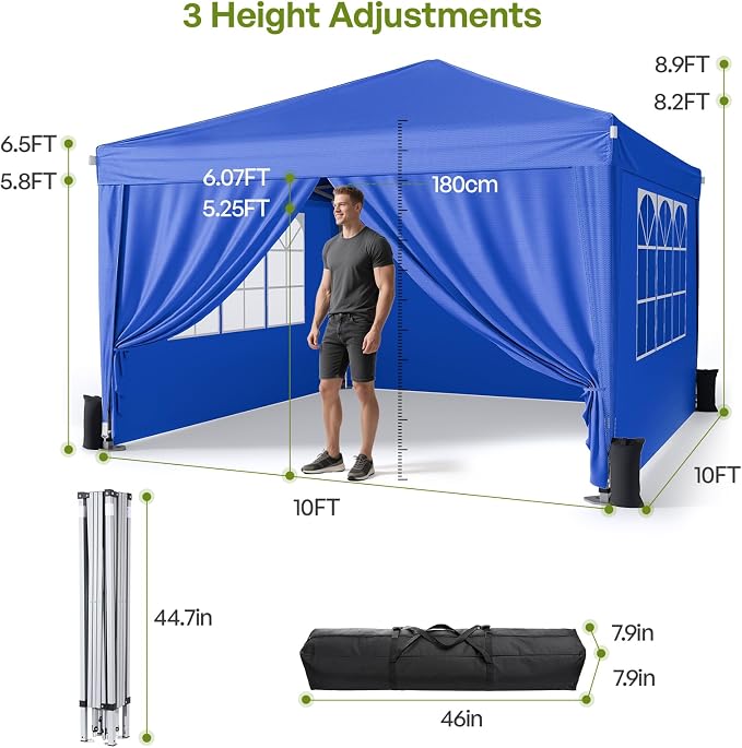 10x10 Pop Up Canopy with Sidewalls, Outdoor Instant Canopy Tent with Carry Bag - Image 4