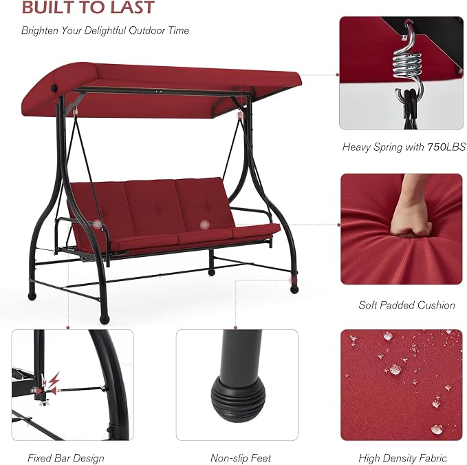 AECOJOY 3-Seat Outdoor Porch Swing - Image 4