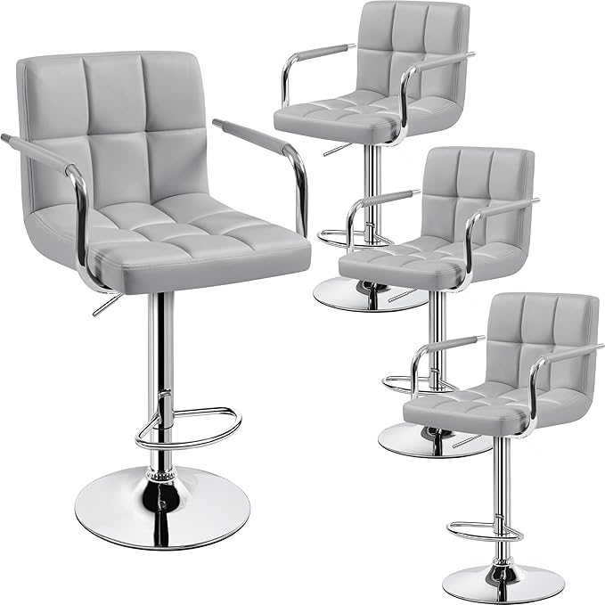 Yaheetech Bart Stools Set of 4, PU Leather Adjustable Barstools by Yaheetech
