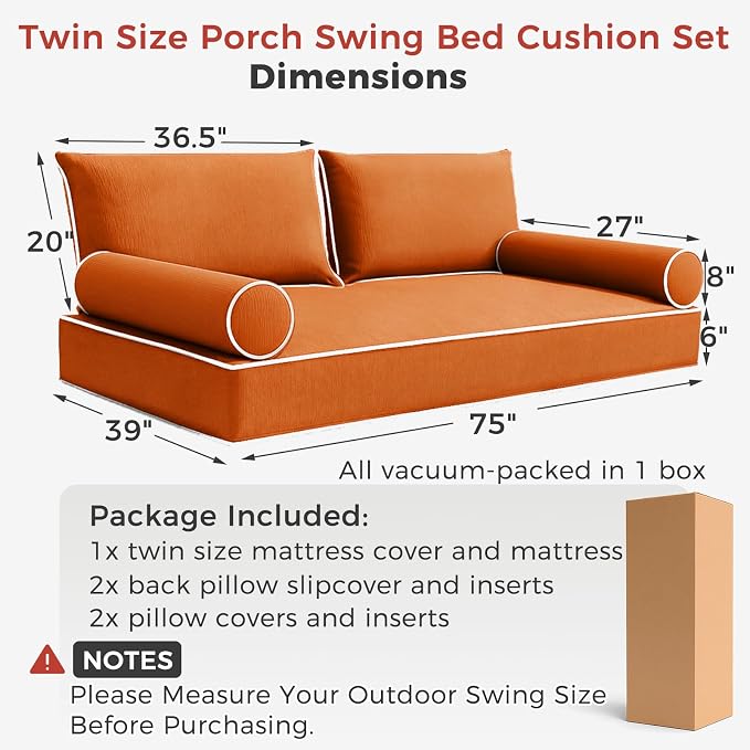 Olefin Twin Outdoor Mattress Package Daybed Cushion Set，Twin Size Porch Swing - Image 3