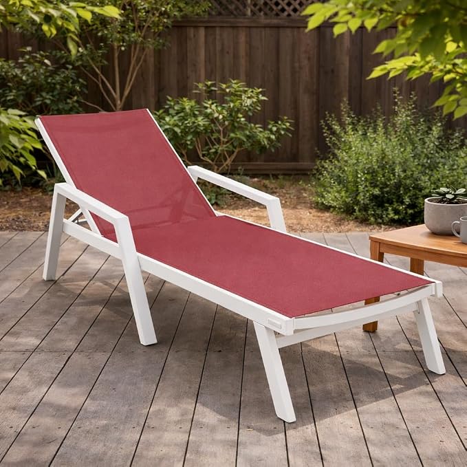 LeisureMod Marlin Patio Chaise Lounge Chair, Adjustable Outdoor White Aluminum - Image 2
