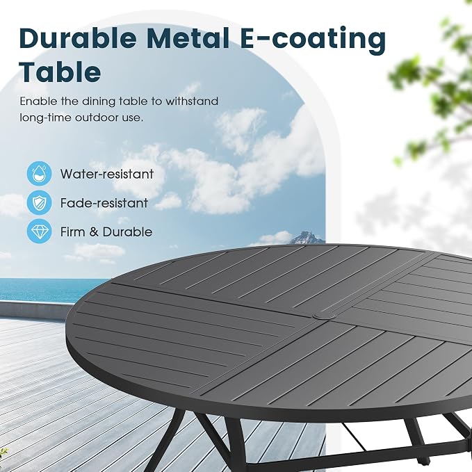 Patio Dining Table for 6, Round Metal Outdoor Table - Image 4