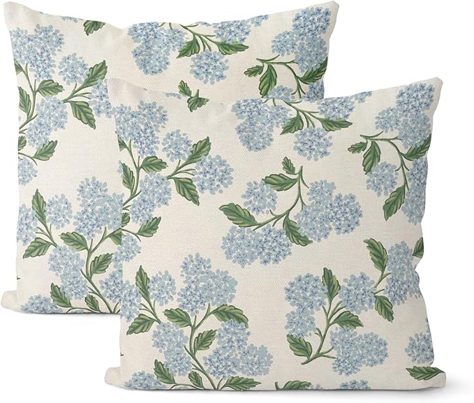 Spring Pillow Covers 20x20 Inch 2 Pcs Navy Blue Sage Green Hydrangea Flower by DAFENA