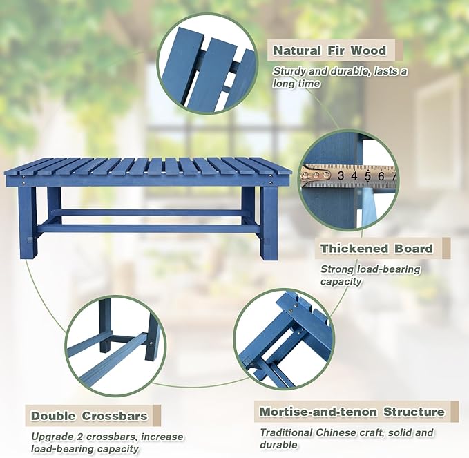Outdoor Garden Wood Bench, 2-Person Weatherproof Wooden Bench Park Narrow Bench - Image 4