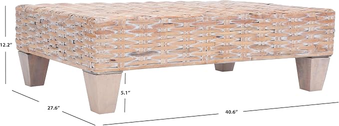 SAFAVIEH Home Collection Leary Coastal Natural White Wash Coffee Table - Image 3