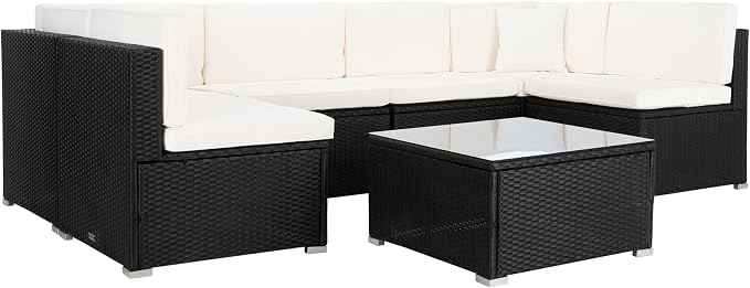 SAFAVIEH Outdoor Sectional Diona Black/White Outdoor Living Set - Image 3