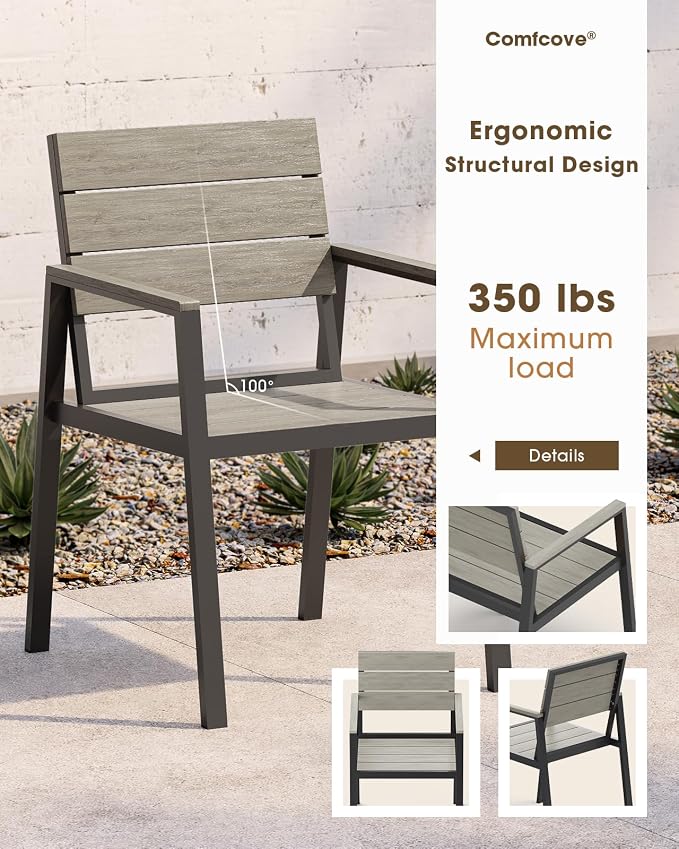Outdoor Patio Dining Chairs Set of 2, Aluminum & HDPS All-Weather Dining Chiars - Image 2